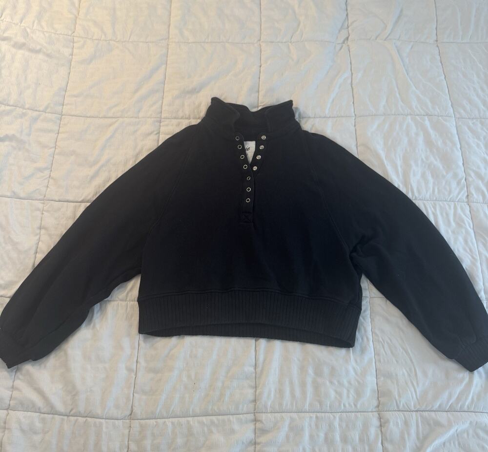 Aerie Quarter Snap Sweatshirt Oversized Black Henley Women's XS Loungewear